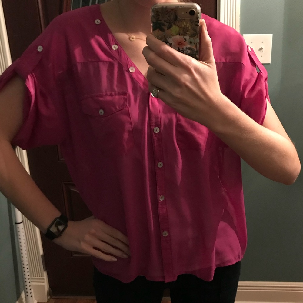 Fuschia button-down blouse